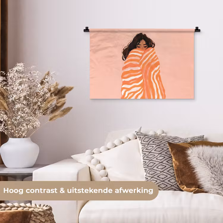 Meisje - Deken - Gestreept - Oranje Wandkleed katoen klein -sfeer1