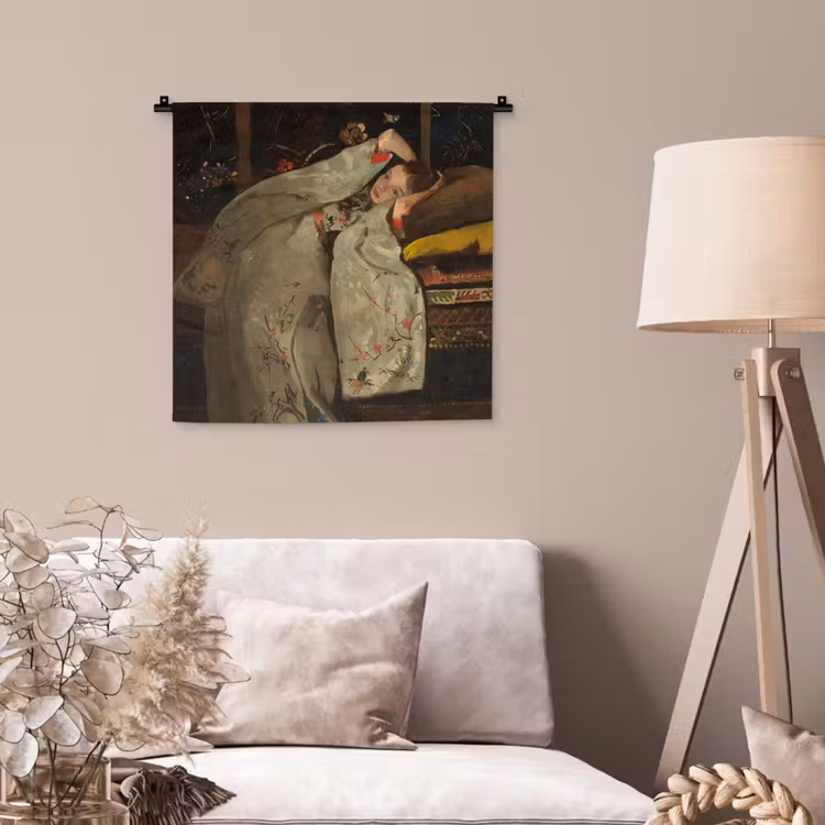 Meisje in witte kimono - Schilderij van George Hendrik Breitner Wandkleed katoen klein -sfeer4