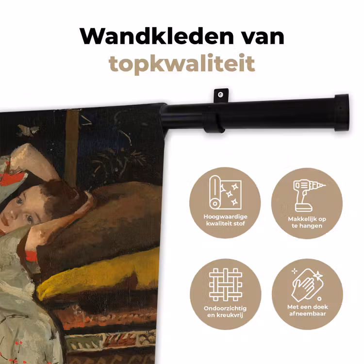 Meisje in witte kimono - Schilderij van George Hendrik Breitner Wandkleed katoen klein -sfeer2