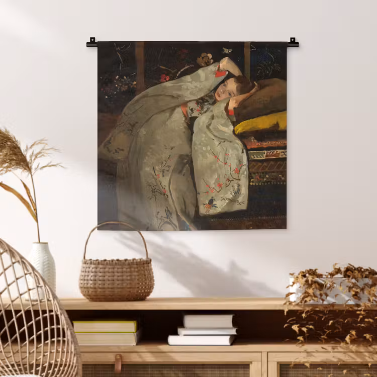 Meisje in witte kimono - Schilderij van George Hendrik Breitner Wandkleed katoen klein -sfeer5