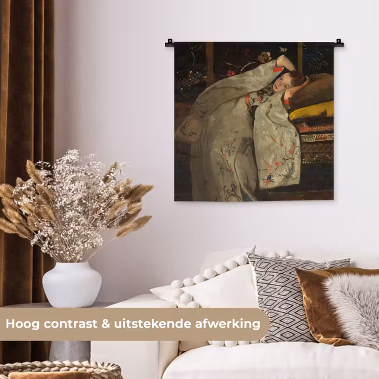 Meisje in witte kimono - Schilderij van George Hendrik Breitner Wandkleed katoen klein -sfeer1