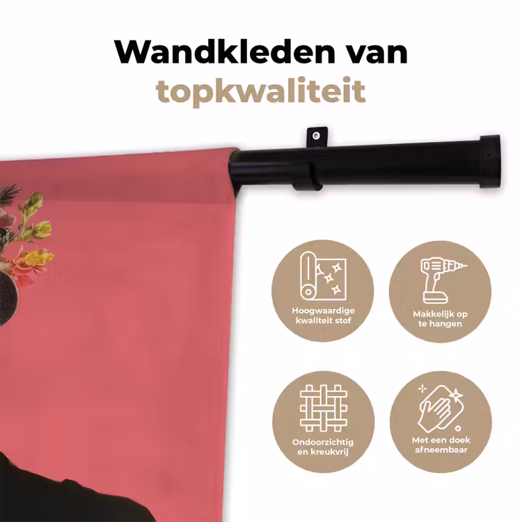 Meisje - Kopje - Bloemen - Roze Wandkleed katoen klein -sfeer2