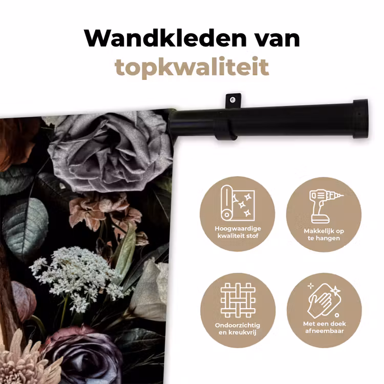 Meisje met de parel - Bloemen - Vermeer - Pastel - Kunstwerk - Schilderij - Oude meesters Wandkleed katoen klein -sfeer2