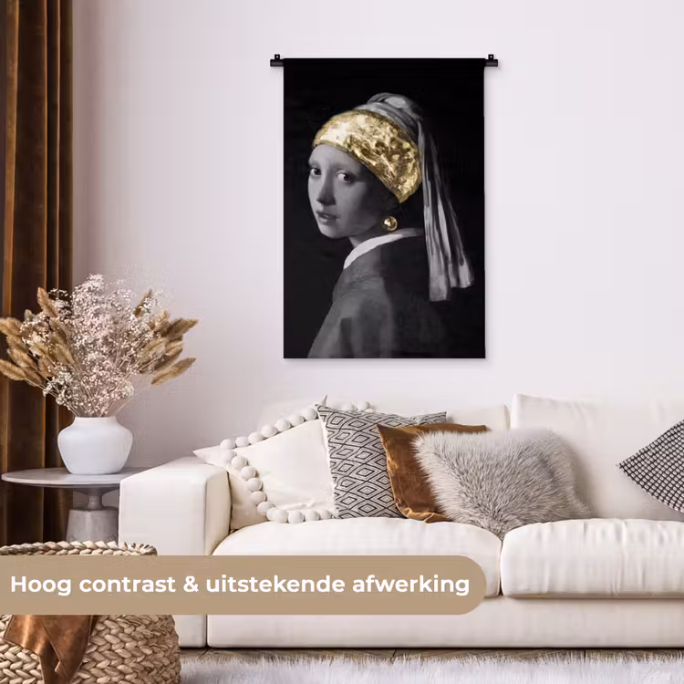 Meisje met de parel - Johannes Vermeer - Goud Wandkleed katoen klein -sfeer1