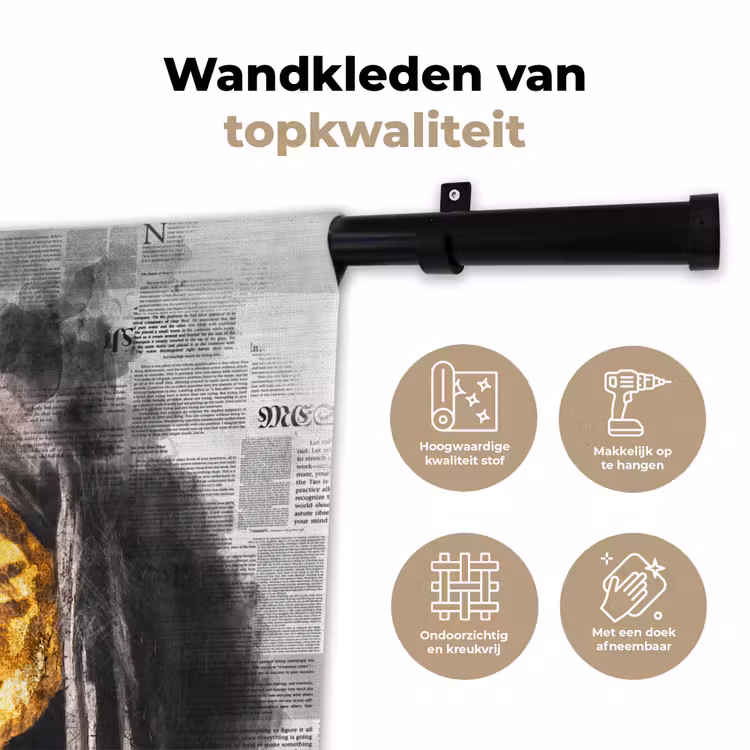 Meisje met de parel - Johannes Vermeer - Krant - Goud Wandkleed katoen klein -sfeer2
