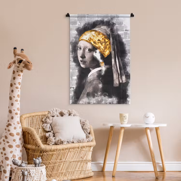 Meisje met de parel - Johannes Vermeer - Krant - Goud Wandkleed katoen klein -wsfeer5_kind