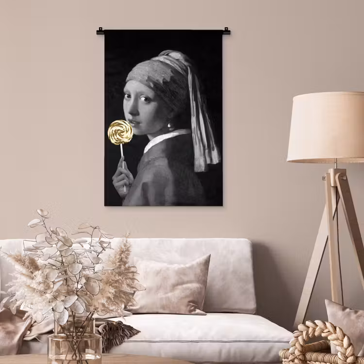 Meisje met de parel - Johannes Vermeer - Lolly - Goud Wandkleed katoen klein -sfeer4