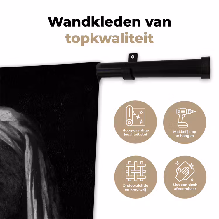 Meisje met de parel - Johannes Vermeer - Lolly - Goud Wandkleed katoen klein -sfeer2