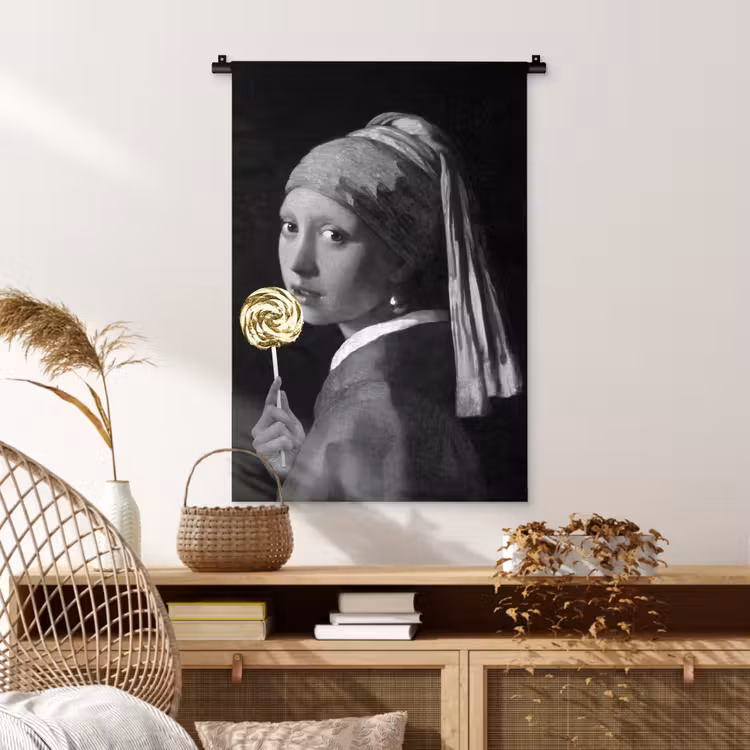 Meisje met de parel - Johannes Vermeer - Lolly - Goud Wandkleed katoen klein -sfeer5