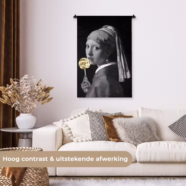 Meisje met de parel - Johannes Vermeer - Lolly - Goud Wandkleed katoen klein -sfeer1