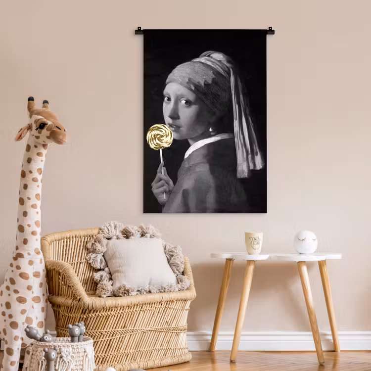 Meisje met de parel - Johannes Vermeer - Lolly - Goud Wandkleed katoen klein -wsfeer5_kind