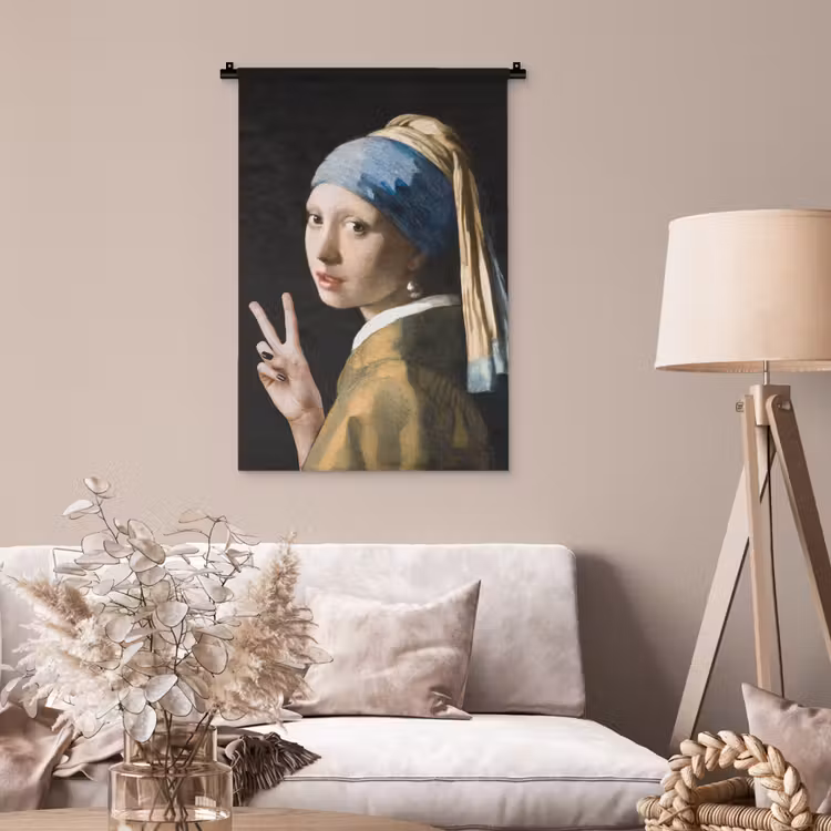 Meisje met de parel - Johannes Vermeer - Peace Wandkleed katoen klein -sfeer4