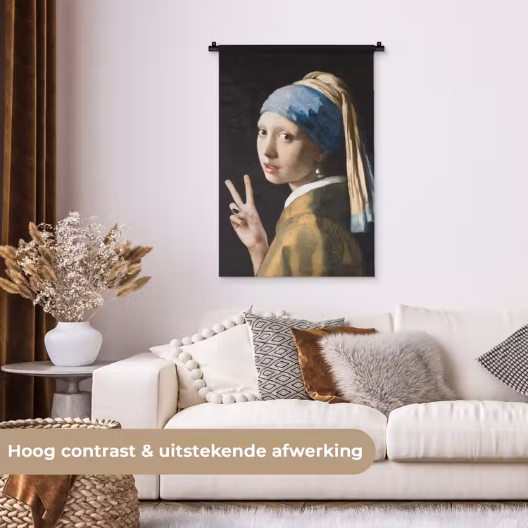 Meisje met de parel - Johannes Vermeer - Peace Wandkleed katoen klein -sfeer1