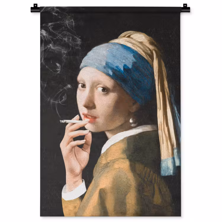 Meisje met de parel - Johannes Vermeer - Sigaretten Wandkleed katoen klein -zz3d