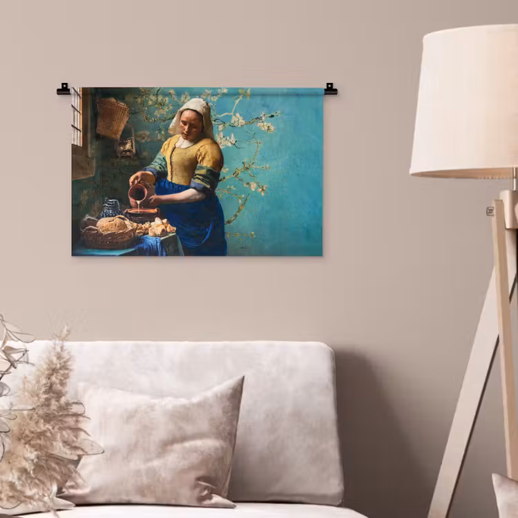 Melkmeisje - Amandelbloesem - Van Gogh - Vermeer - Schilderij - Oude meesters Wandkleed katoen klein -sfeer4