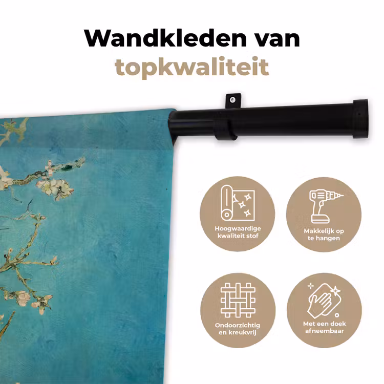 Melkmeisje - Amandelbloesem - Van Gogh - Vermeer - Schilderij - Oude meesters Wandkleed katoen klein -sfeer2