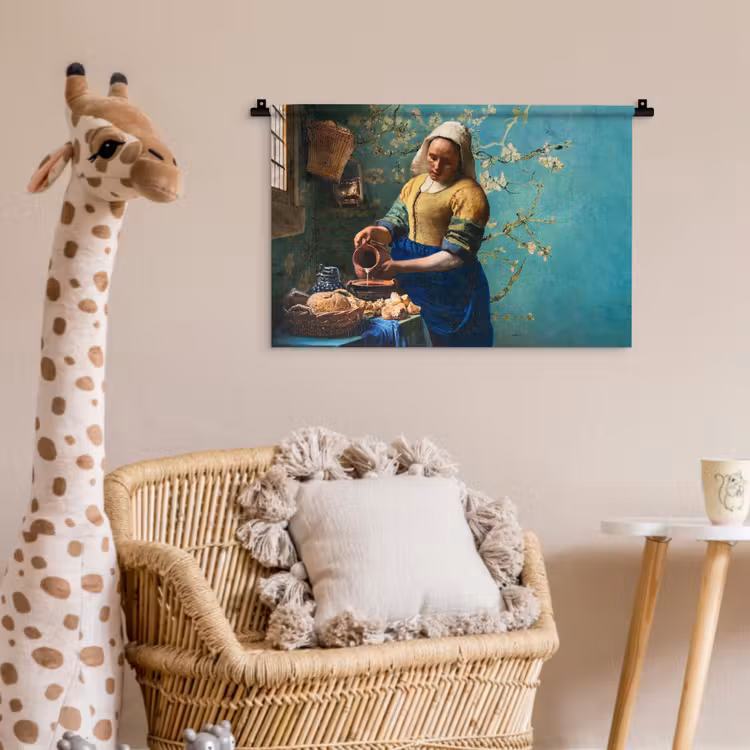 Melkmeisje - Amandelbloesem - Van Gogh - Vermeer - Schilderij - Oude meesters Wandkleed katoen klein -wsfeer5_kind