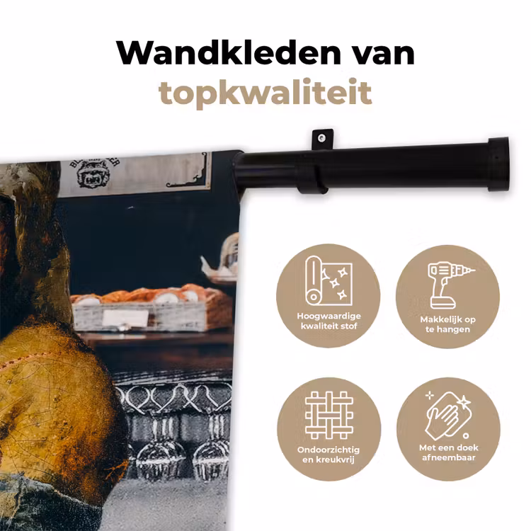 Melkmeisje - Barista - Koffie - Vintage - Kunst - Abstract - Schilderij - Oude meesters Wandkleed katoen klein -sfeer2