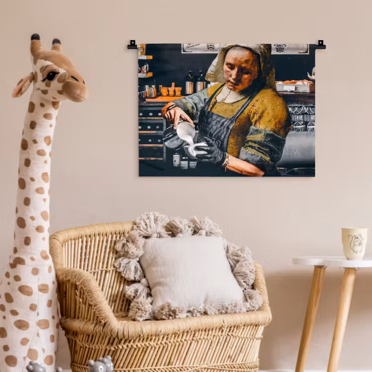 Melkmeisje - Barista - Koffie - Vintage - Kunst - Abstract - Schilderij - Oude meesters Wandkleed katoen klein -wsfeer5_kind