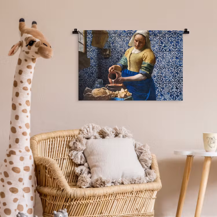 Melkmeisje - Delfts Blauw - Vermeer - Schilderij - Oude meesters Wandkleed katoen klein -wsfeer5_kind