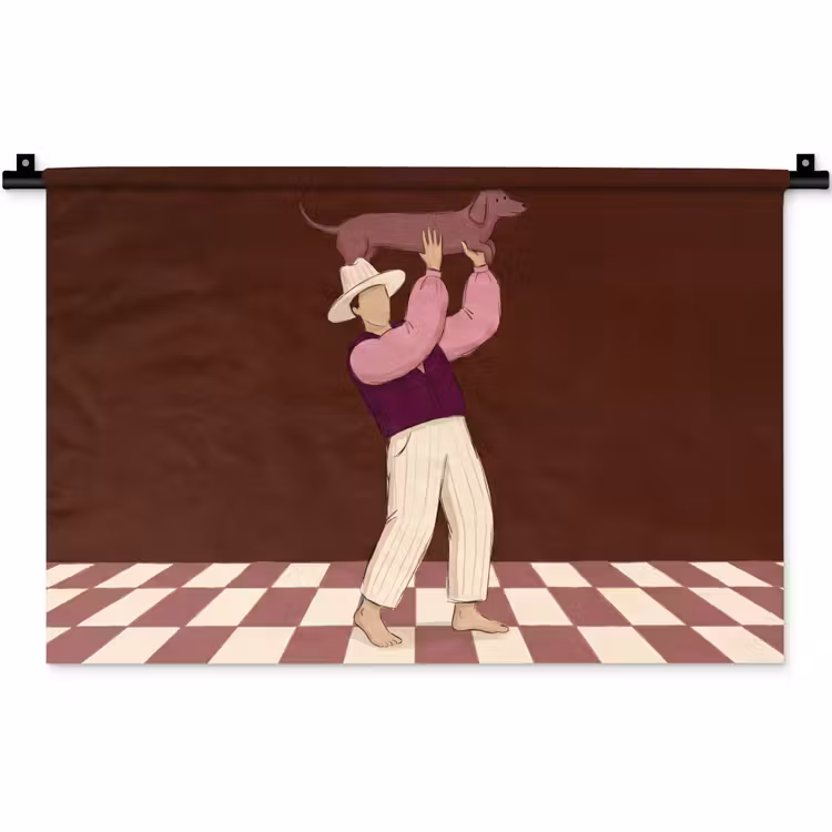 Mens - Hond - Dieren - Abstract - Roze Wandkleed katoen klein -zz3d