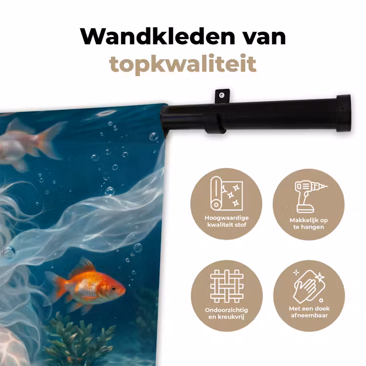 Mens - Onderwater - Vis - Modern - Blauw Wandkleed katoen klein -sfeer2