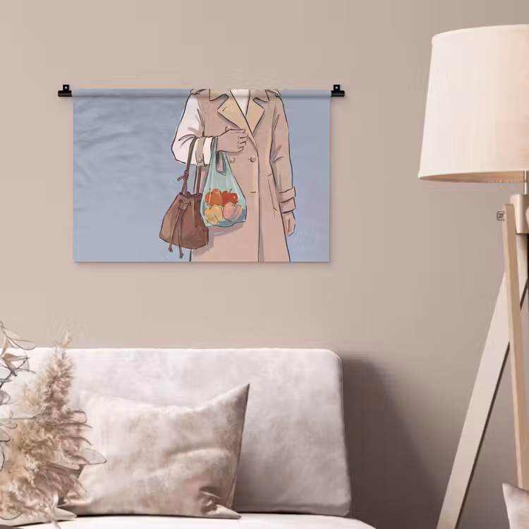 Mensen - Boodschappen - Stadsleven - Modern - Kleurrijk Wandkleed katoen klein -sfeer4