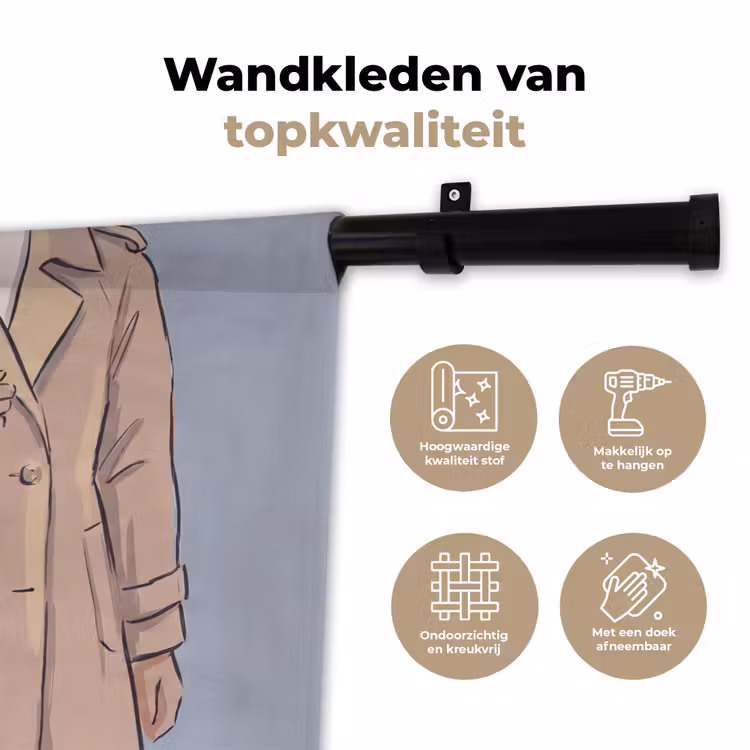 Mensen - Boodschappen - Stadsleven - Modern - Kleurrijk Wandkleed katoen klein -sfeer2