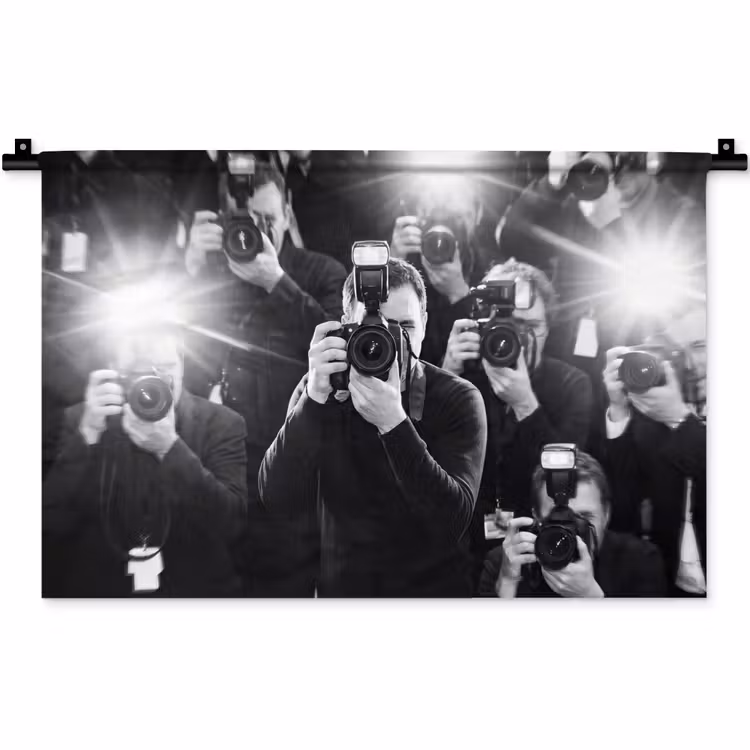 Mensen - Camera - Flitslicht - Zwart-wit - Media Wandkleed katoen klein -zz3d
