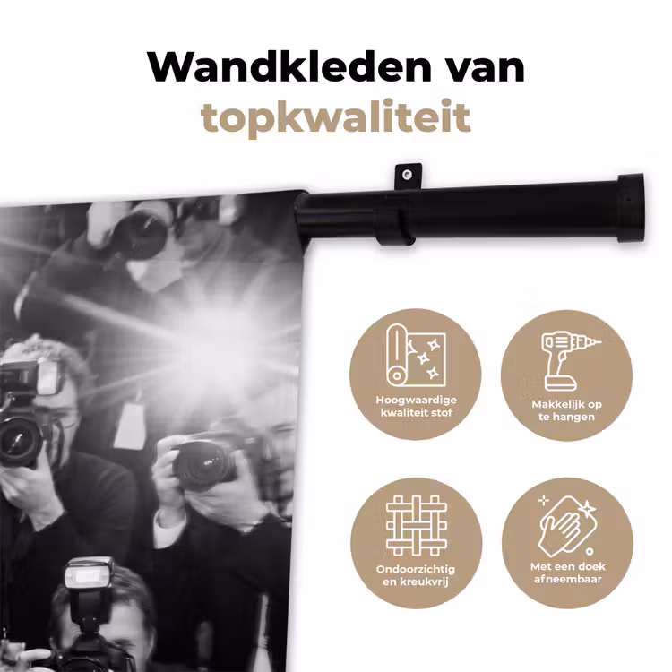 Mensen - Camera - Flitslicht - Zwart-wit - Media Wandkleed katoen klein -sfeer2