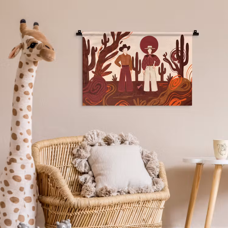 Mensen - Cowboykleding - Westerse stijl - Illustratie - Bruin Wandkleed katoen klein -wsfeer5_kind