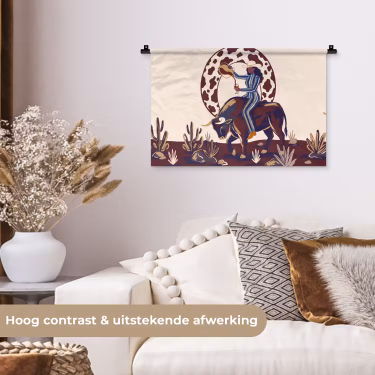 Mensen - Dieren - Cowboy - Abstract - Kleurrijk Wandkleed katoen klein -sfeer1