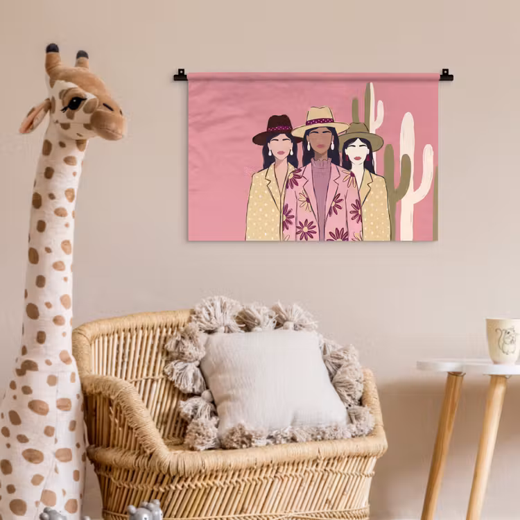 Mensen - Hoeden - Abstract - Roze - Portret Wandkleed katoen klein -wsfeer5_kind