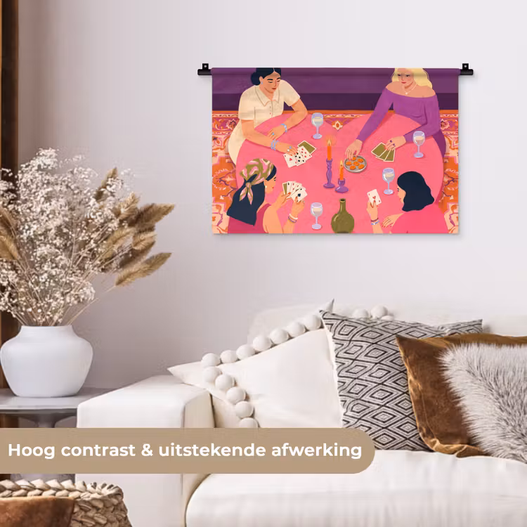 Mensen - Kaartspel - Interieur - Modern - Kleurrijk Wandkleed katoen klein -sfeer1