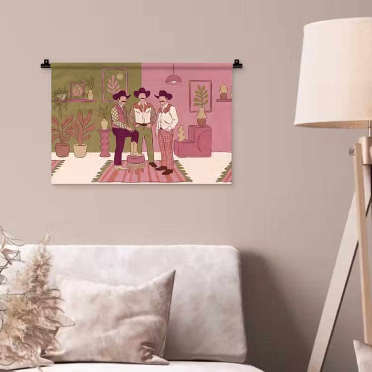Mensen - Mannen - Hoeden - Retro - Interieur Wandkleed katoen klein -sfeer4