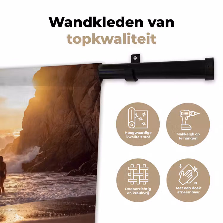 Mensen - Oceaan - Zonsondergang - Kust - Goud Wandkleed katoen klein -sfeer2
