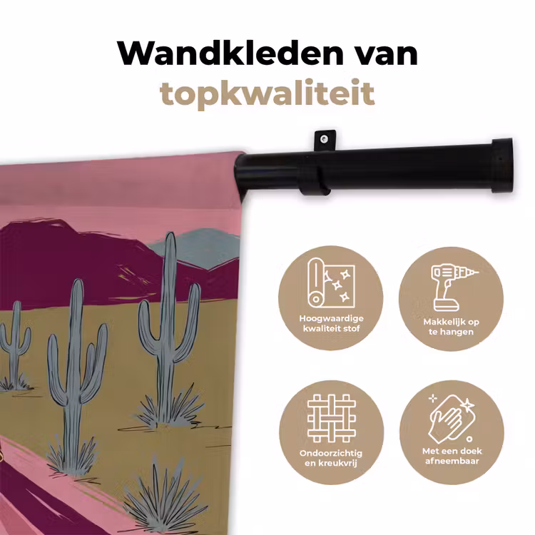 Mensen - Paard - Woestijn - Abstract - Roze Wandkleed katoen klein -sfeer2