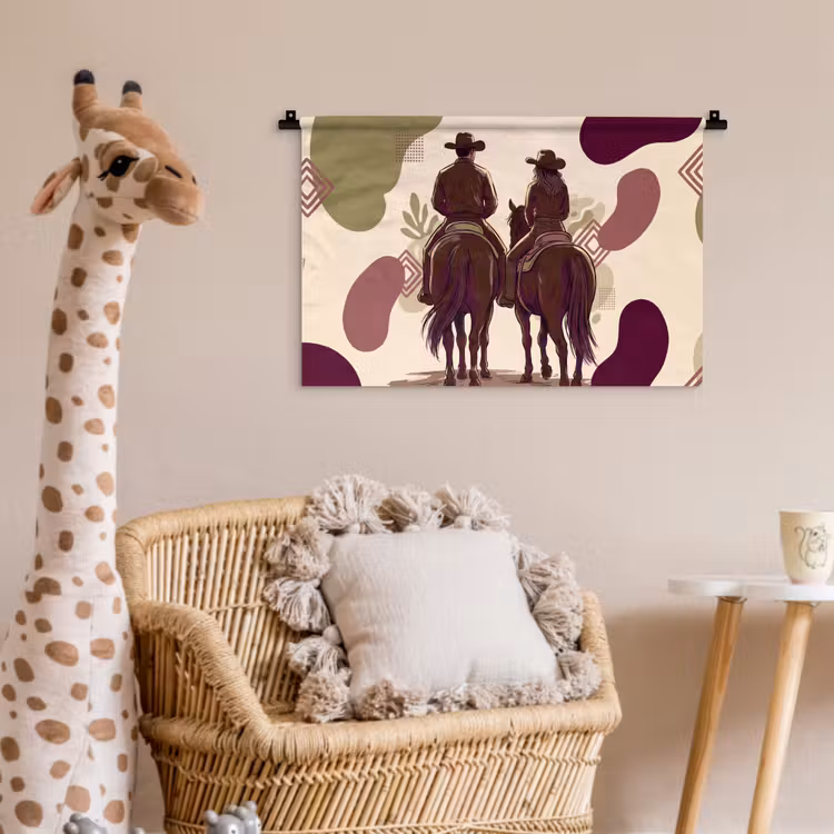 Mensen - Ruiters - Western - Illustratie - Bruin Wandkleed katoen klein -wsfeer5_kind