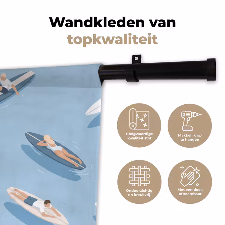 Mensen - Surfen - Water - Zomer - Illustratie Wandkleed katoen klein -sfeer2