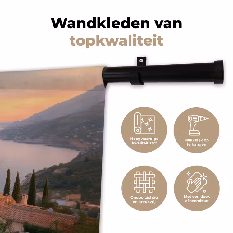Middelandse zee - Sinaasappel - Heuvels - Zee Wandkleed katoen klein -sfeer2