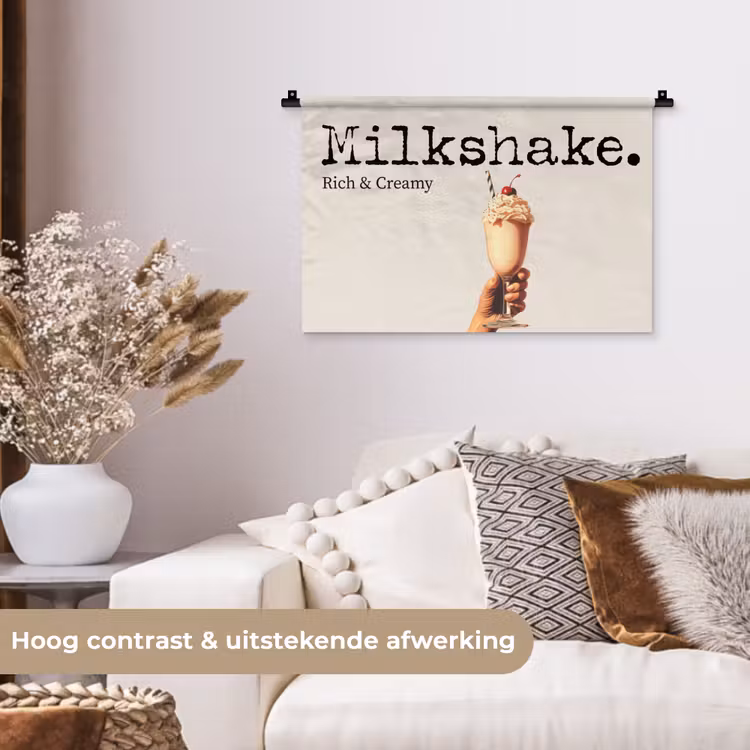 Milkshake - Kers - Rietje Wandkleed katoen klein -sfeer1
