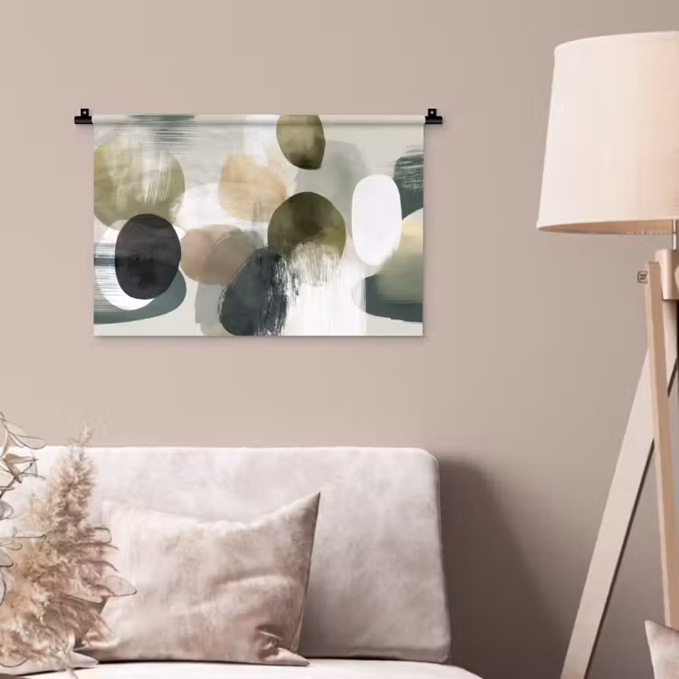 Minimalistisch - Cirkels - Penseelstreken - Beige Wandkleed katoen klein -sfeer4