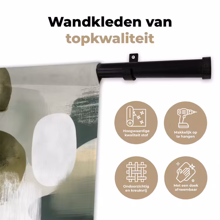 Minimalistisch - Cirkels - Penseelstreken - Beige Wandkleed katoen klein -sfeer2