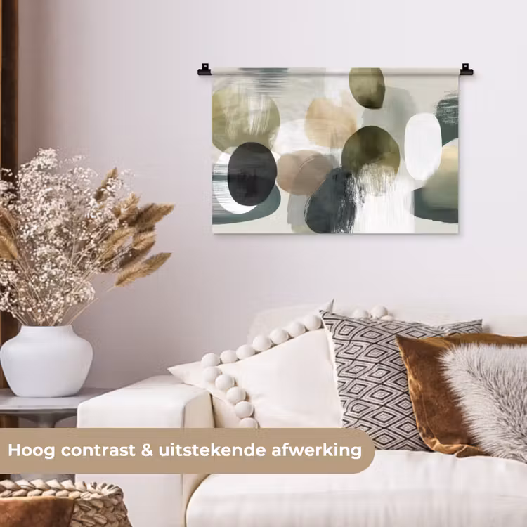 Minimalistisch - Cirkels - Penseelstreken - Beige Wandkleed katoen klein -sfeer1