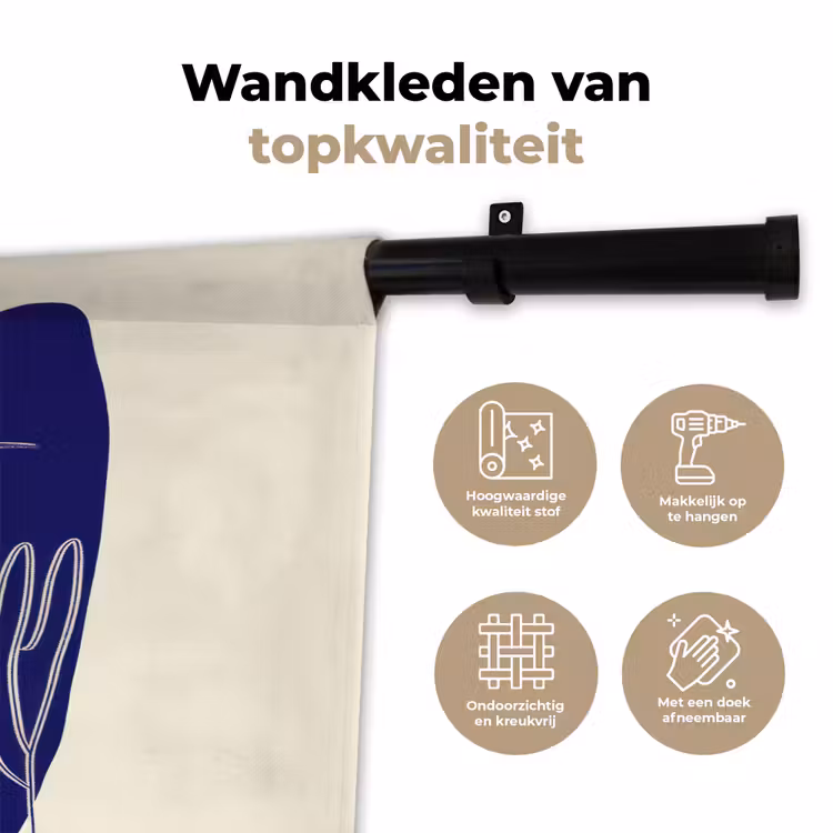 Minimalistisch - Gezicht - Hand - Oranje - Blauw Wandkleed katoen klein -sfeer2