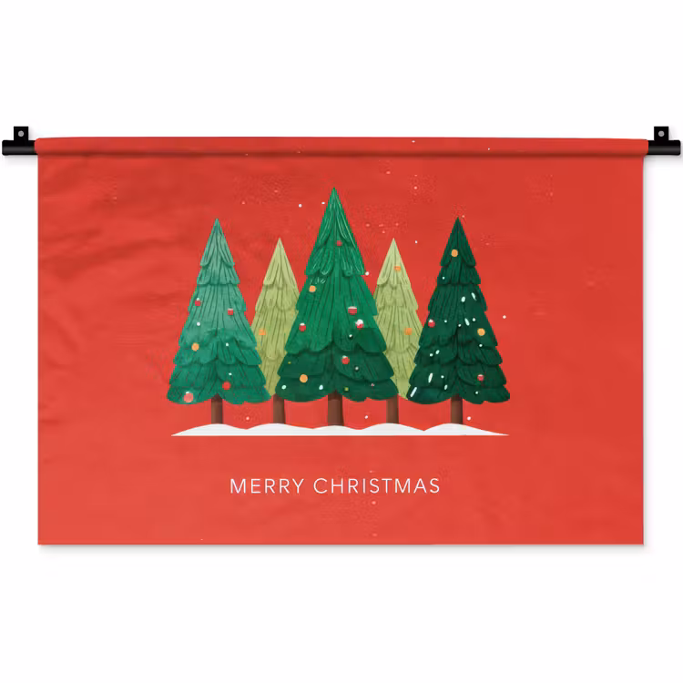 Minimalistisch - Kerstbomen - Rood - Sneeuw Wandkleed katoen klein -zz3d