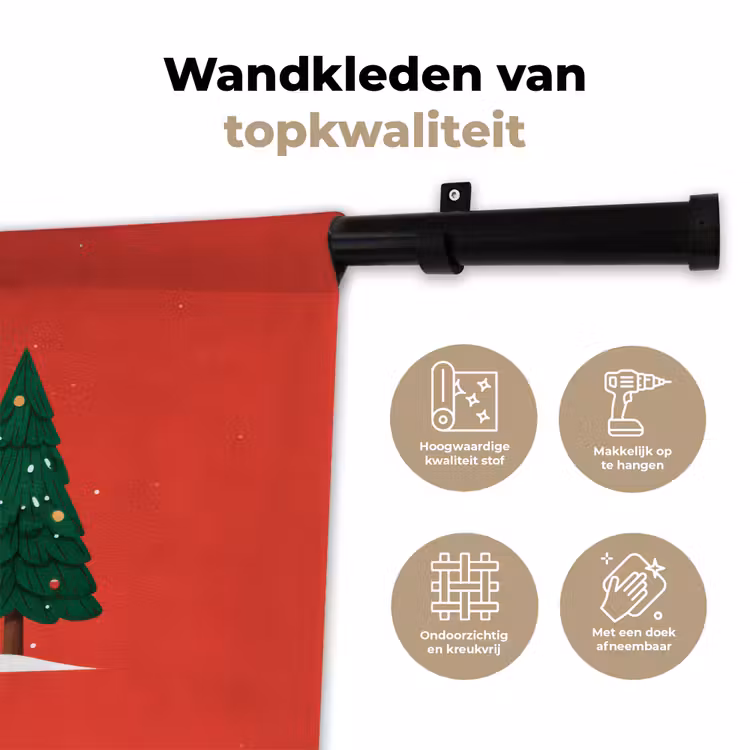 Minimalistisch - Kerstbomen - Rood - Sneeuw Wandkleed katoen klein -sfeer2