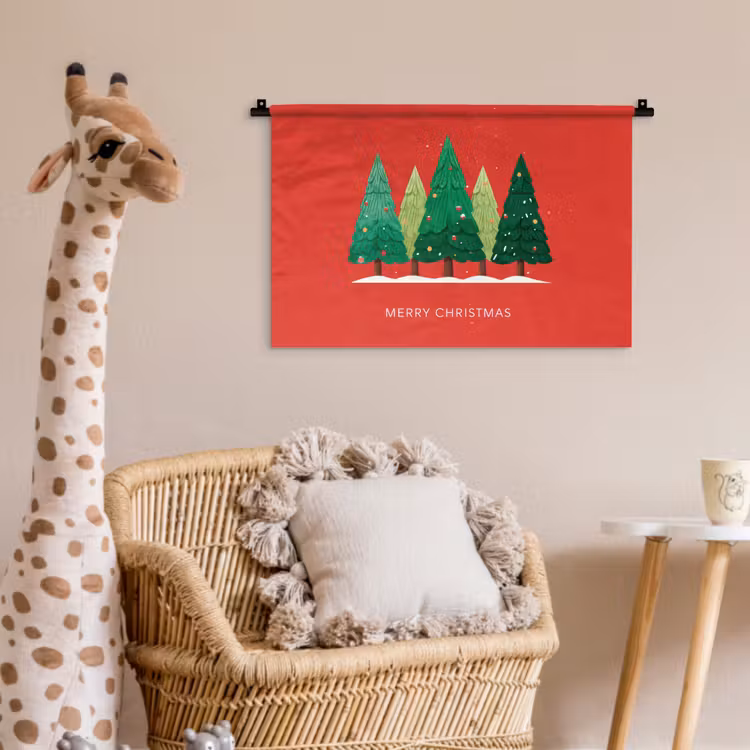Minimalistisch - Kerstbomen - Rood - Sneeuw Wandkleed katoen klein -wsfeer5_kind