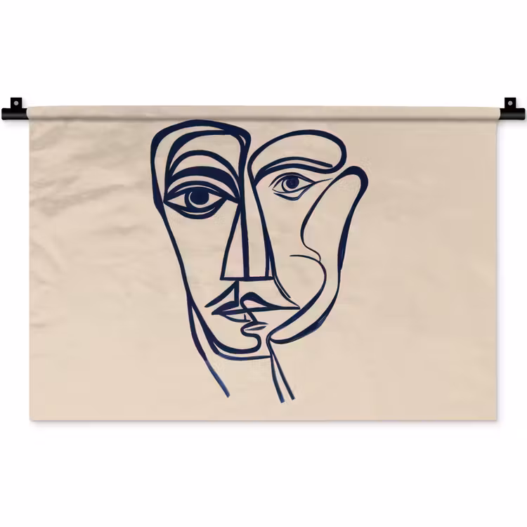 Minimalistisch - Lijnillustratie - Beige - Donkerblauw Wandkleed katoen klein -zz3d