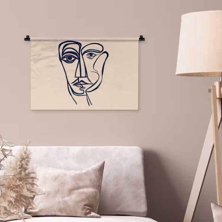 Minimalistisch - Lijnillustratie - Beige - Donkerblauw Wandkleed katoen klein -sfeer4